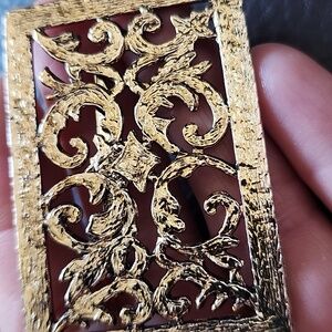 VTG Gold Filigree Rectangular Brooch
